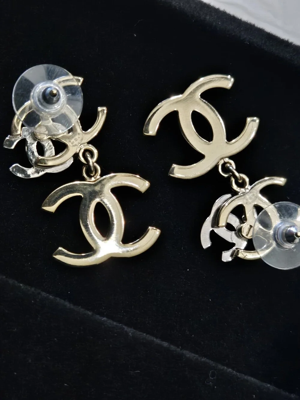 #148 - Chanel Triple CC Crystal/Pearl Earrings Light Gold/Silver 21B- AUTHENTIC
